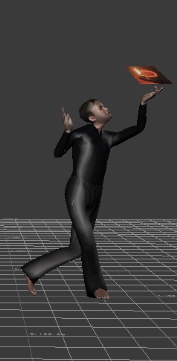 avatar variation: a brown-skinned humanoid figure
	dressed in a long-sleeved black shirt and pants faces right, knees bent and shoulders turned almost square to the front; the figure appears 
	to be balancing an image of a lit candle on one hand