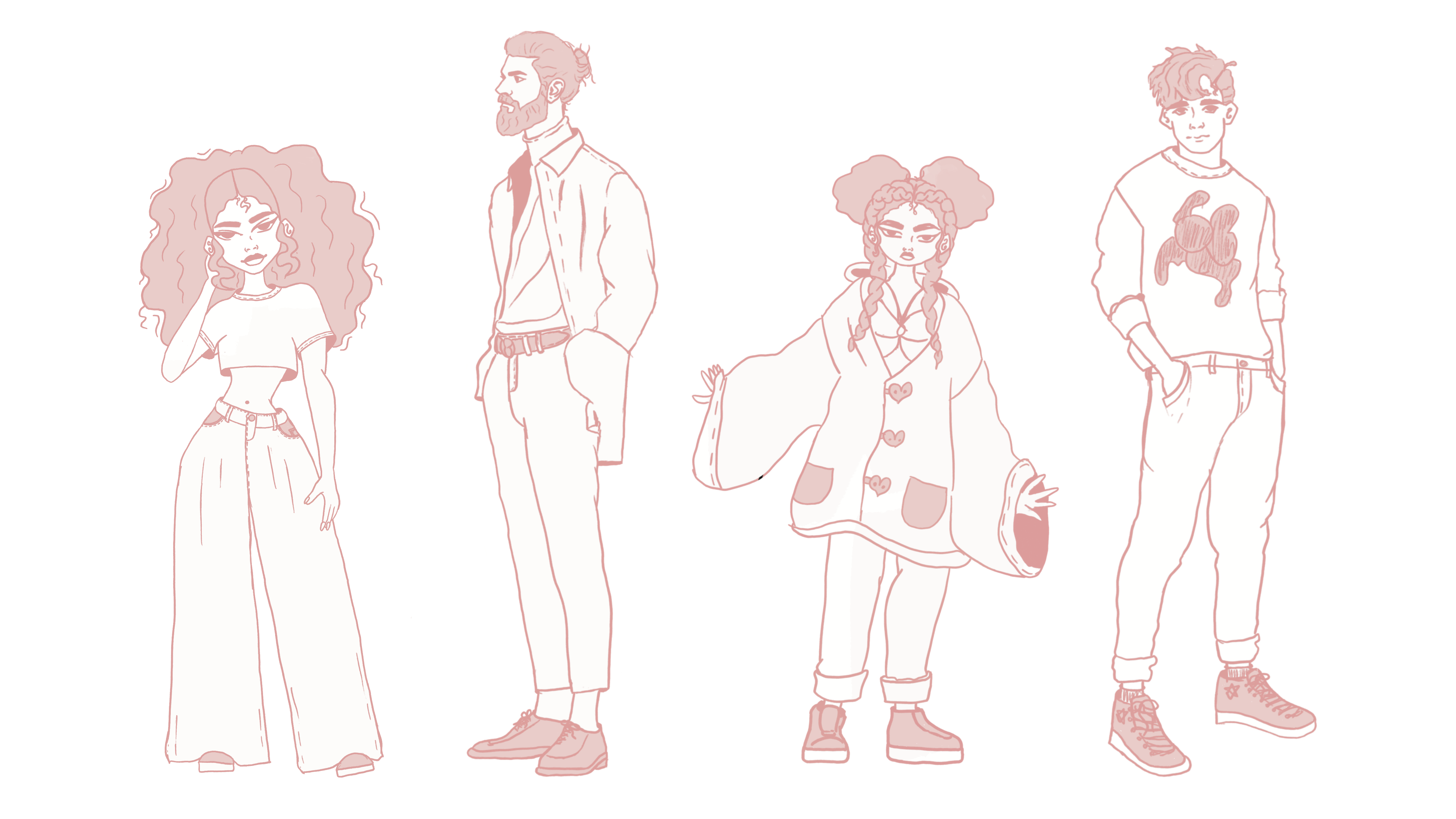 character design ensemble 4 characters.